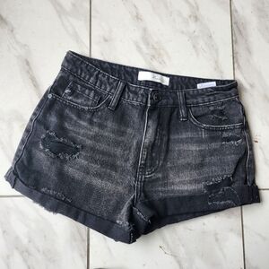 Kancan Womens Faded Black Denim Short Shorts